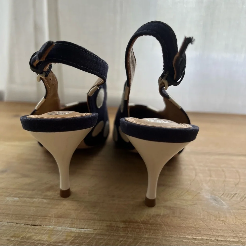 Tory Burch Spencer Slingback Pump in Navy Dot Size 6 - Picture 4 of 13